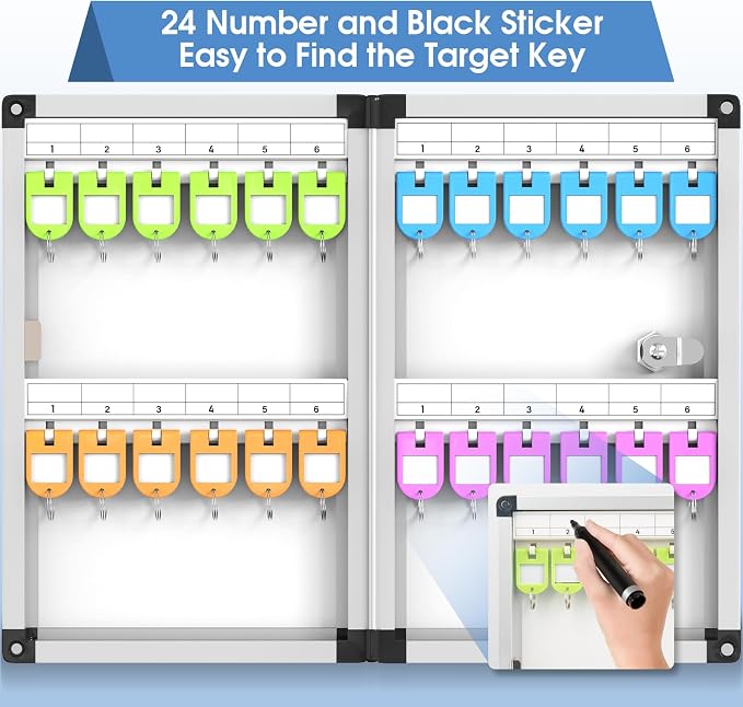 24 Slots Lock Box for Keys Wall Mount, Locking Key Cabinet, Key Storage Box - Image 4