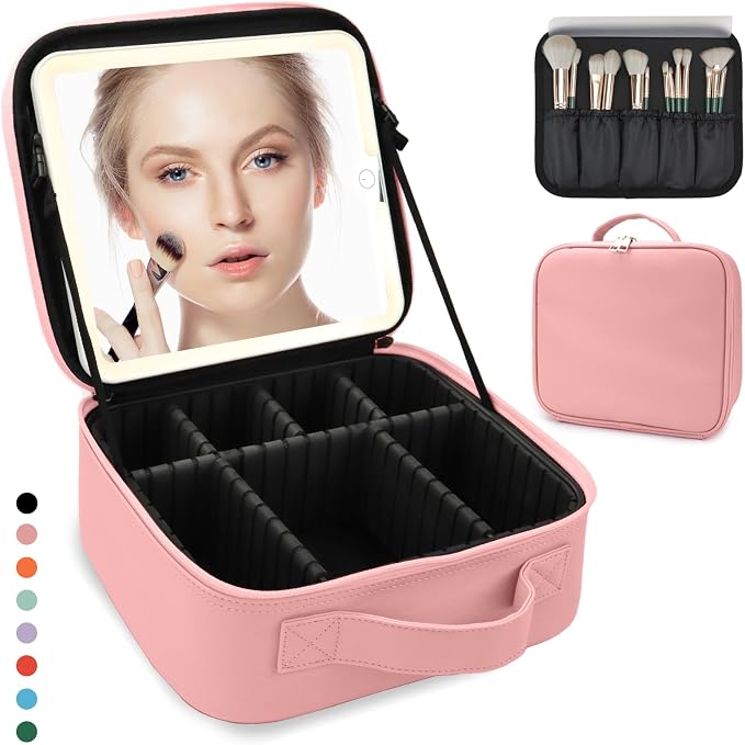 Travel Makeup Bag with LED Lighted Mirror, Travel Makeup Organizer, 3 Color by MORMIDTravelMakeupBag