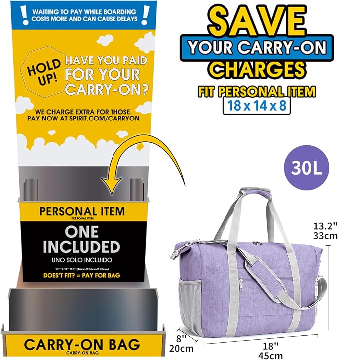 Narwey 18x14x8 Inches Travel Bag Spirit Airlines Frontier Personal Item Bag - Image 2