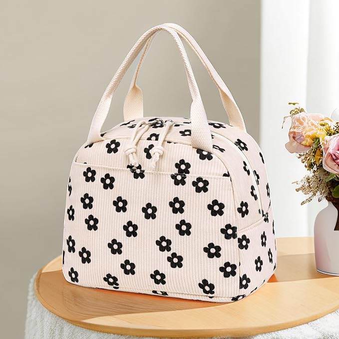 Bluboon Lunch Bag for Women Men Cute Corduroy Lunch Tote Bags Reusable - Image 2