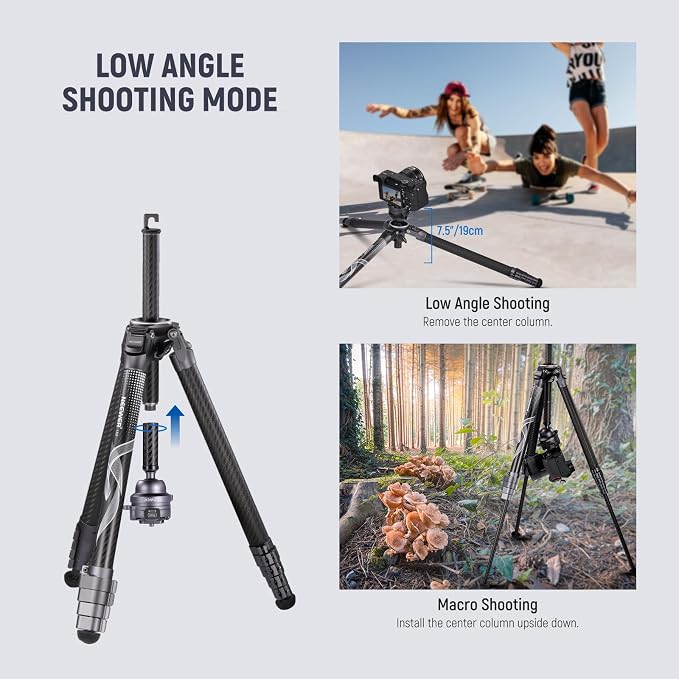 NEEWER LITETRIP LT32 Camera Travel Tripod, Carbon Fiber Portable Stand - Image 8