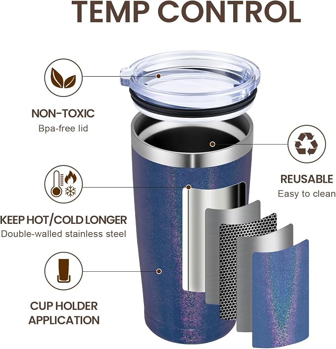 MEWAY 20oz Tumbler 12 Pack Double Wall Vacuum Insulated Travel Glitter Mug Bulk - Image 2