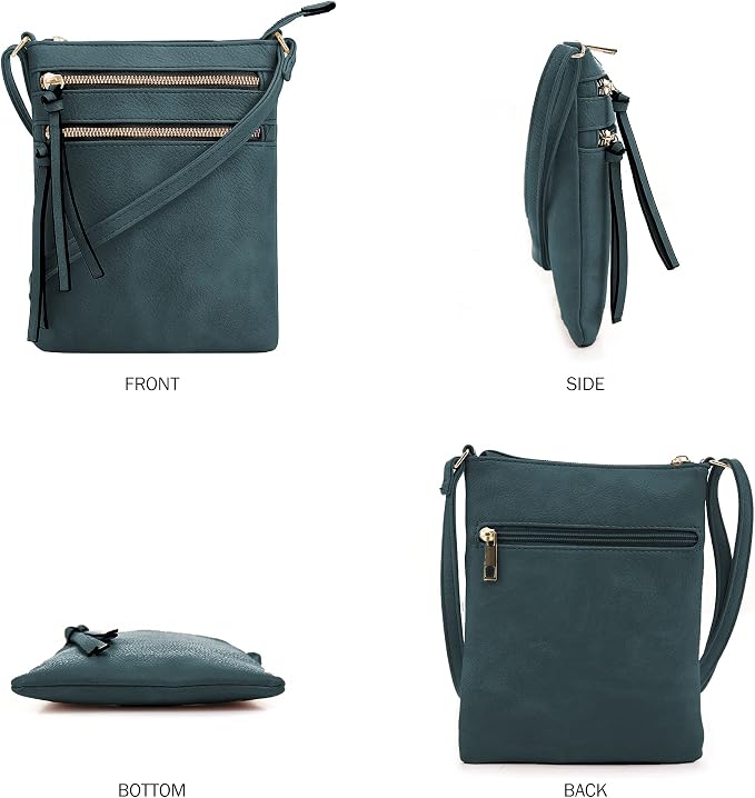 DELUXITY | Crossbody Purse Bag | Functional Multi Pocket Double Zipper Purse | - Image 2