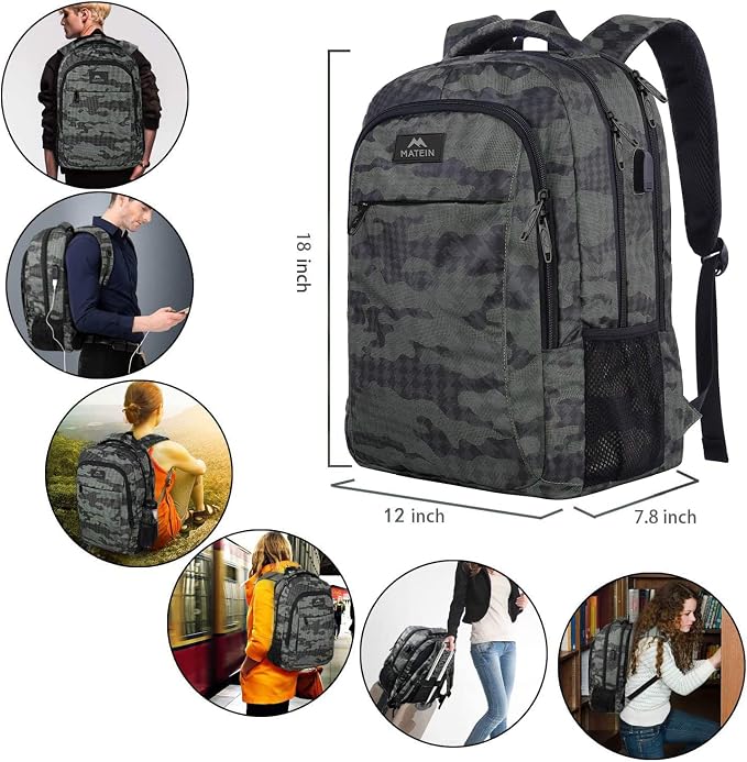 MATEIN Travel Backpack with USB, Sturdy College School Backpack - Image 6