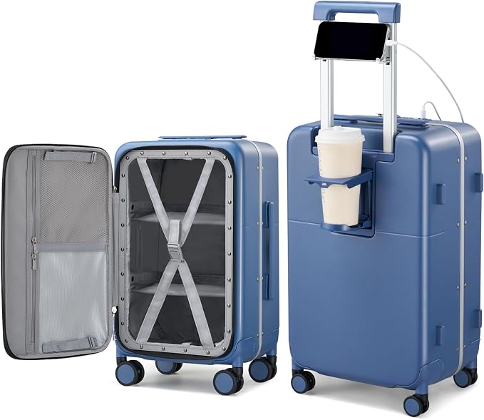 Hanke 28 Inch Luggage with Cup Holder and Charge, Top Opening Hard Shell by Hanke