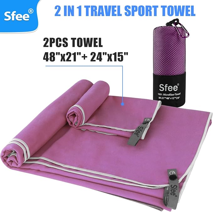 Sfee 2 Pack Microfiber Travel Towel, Quick Dry & Super Absorbent, Lightweight - Image 3