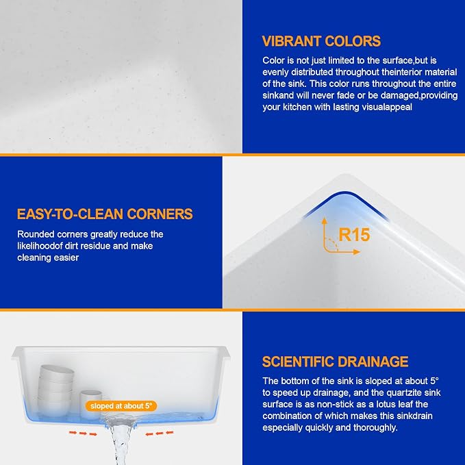 Dcolora 28 Inch White Undermount Kitchen Sink Workstation Single Bowl Modern - Image 5