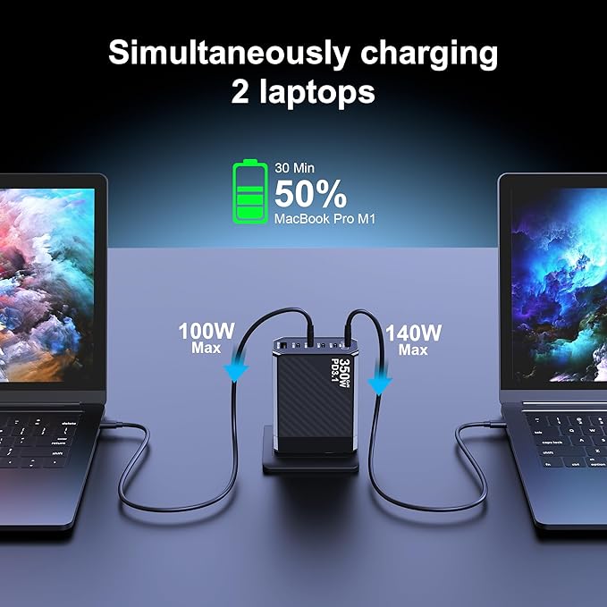 350W USB C Charger, 6-Ports PD3.1 140W Fast Charging Station, GaN Foldable - Image 3