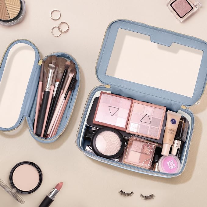 Travel Clear Makeup Bag with Makeup Brush Bag, Leather Makeup Case Toiletry Bag - Image 2