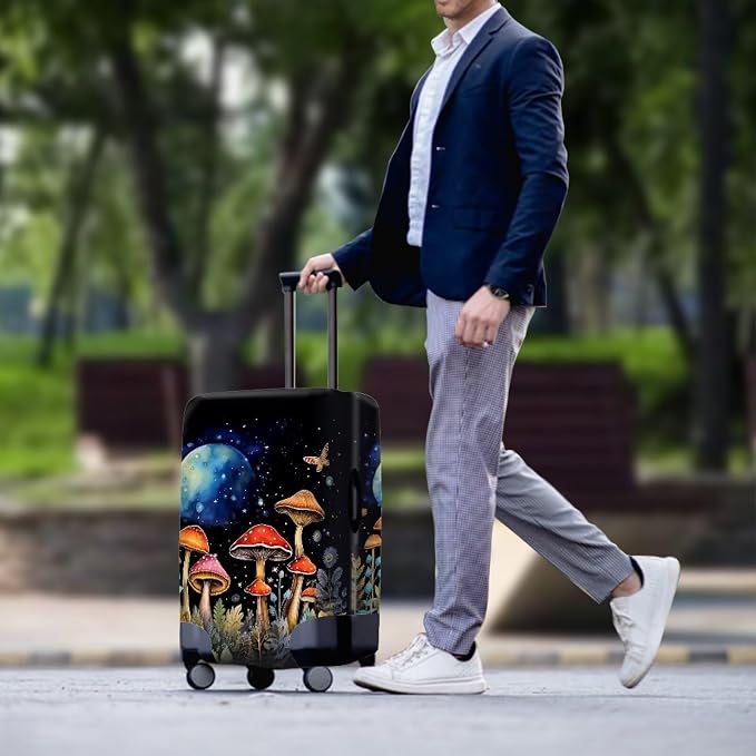 Butterfly Mushroom Print Travel Suitcase Cover Protector Elastic Zipper Closure - Image 3