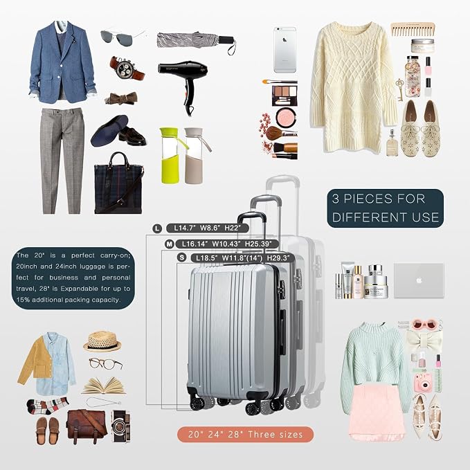 Coolife Luggage Expandable Suitcase PC+ABS - Image 7