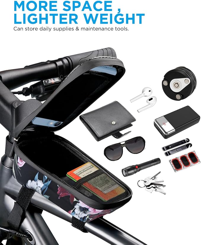 whale fall Hard Casing Floral Bike Bag, Never Deform/Waterproof, Bike Phone - Image 6