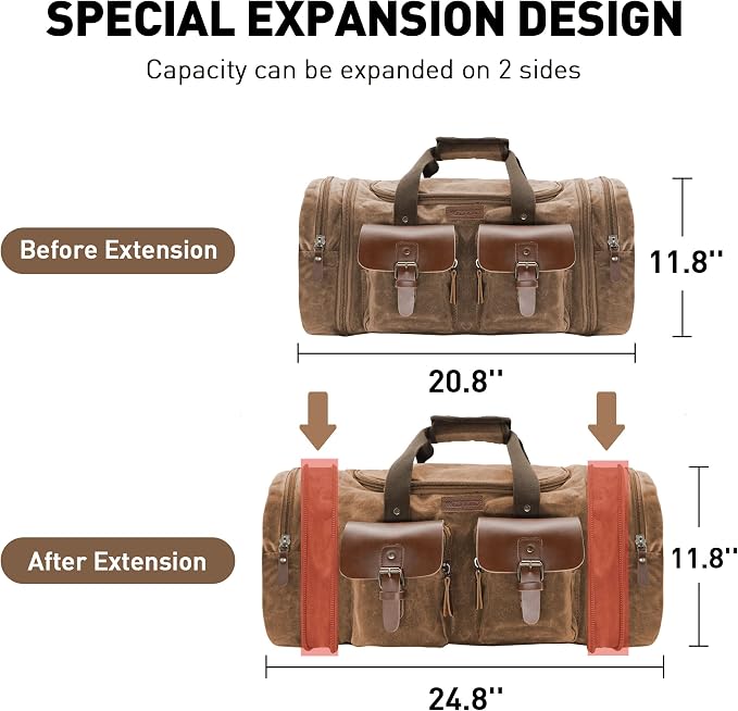 Wildroad Waxed Canvas Genuine Leather 50L Waterproof Duffle Bag - Image 8