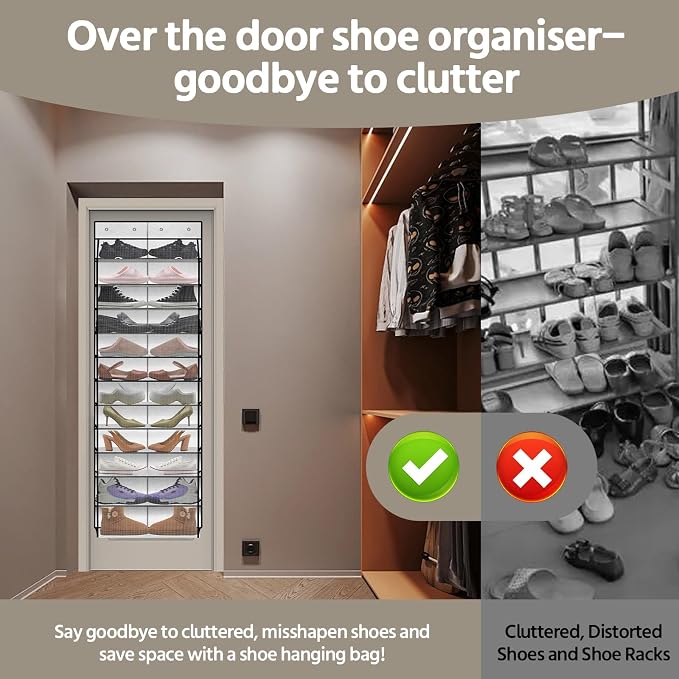 12 Pocket Over the Door Shoe Organizer, Reusable Breathable Large Mesh Bag - Image 7