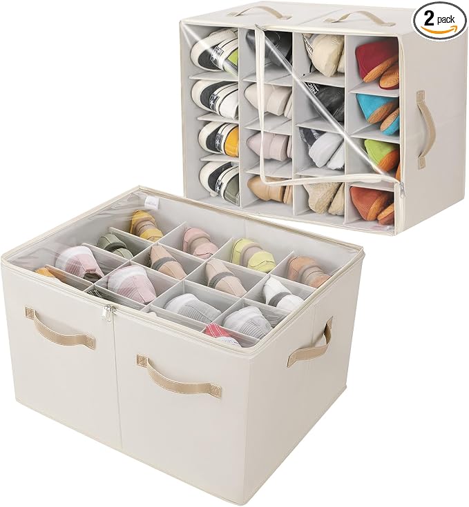 Shoe Organizer for Closet 2 Pack, Foldable Shoe Box by TOPIAHOME