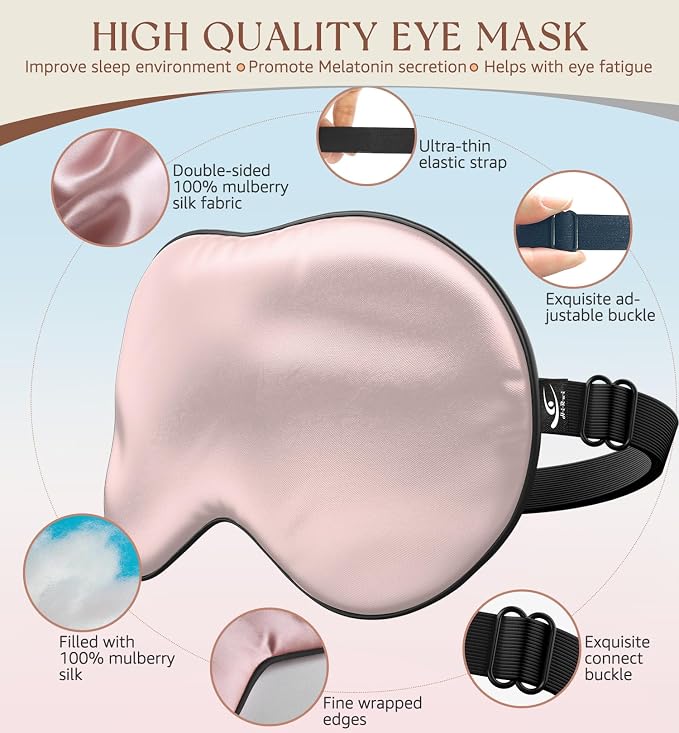 HiRui Silk Sleep Mask, 100% Natural Mulberry Silk of Double-Sided & - Image 4