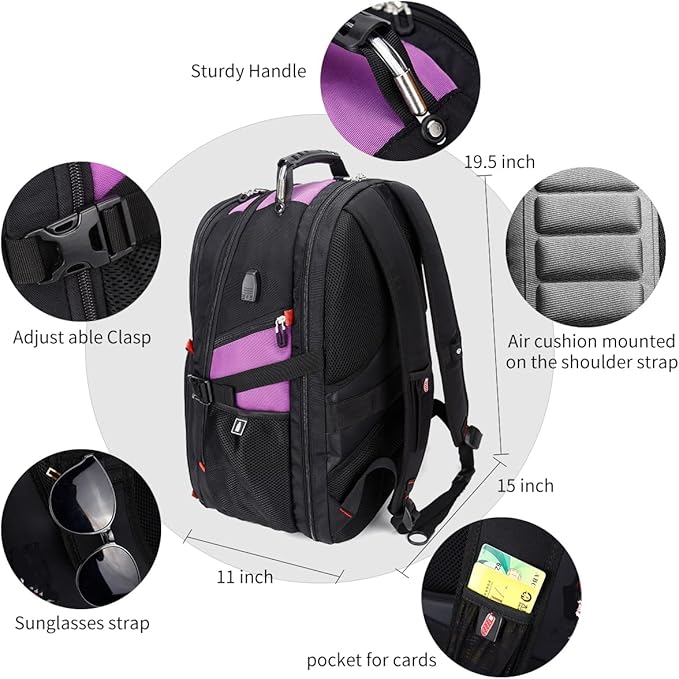 SHRRADOO Extra Large 50L Travel Laptop Backpack - Image 3