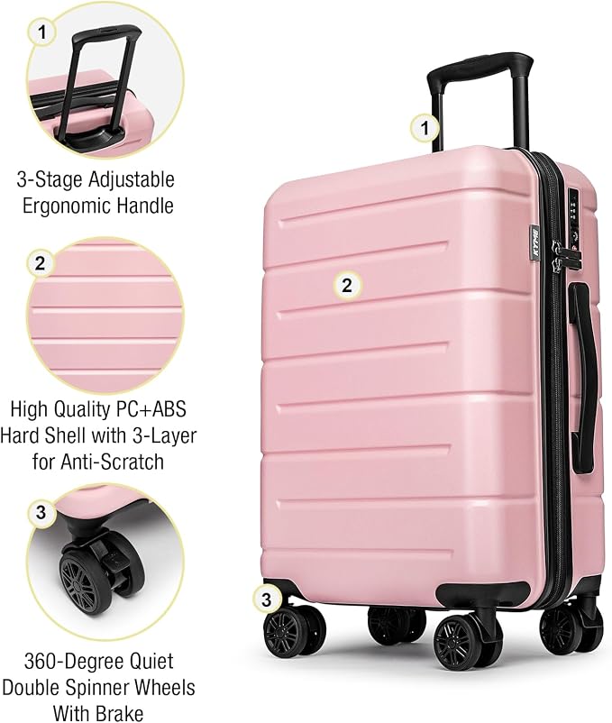 KYME Pink Luggage Sets 3 Piece Hardshell Suitcases - Image 4
