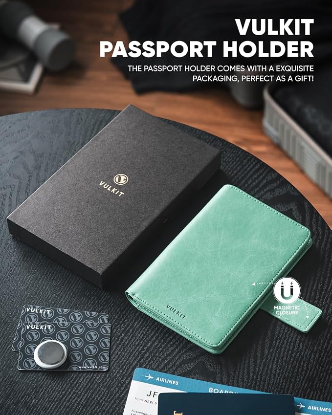 VULKIT Passport Holder with Airtag Holder RFID Blocking Passport Wallet Travel - Image 6