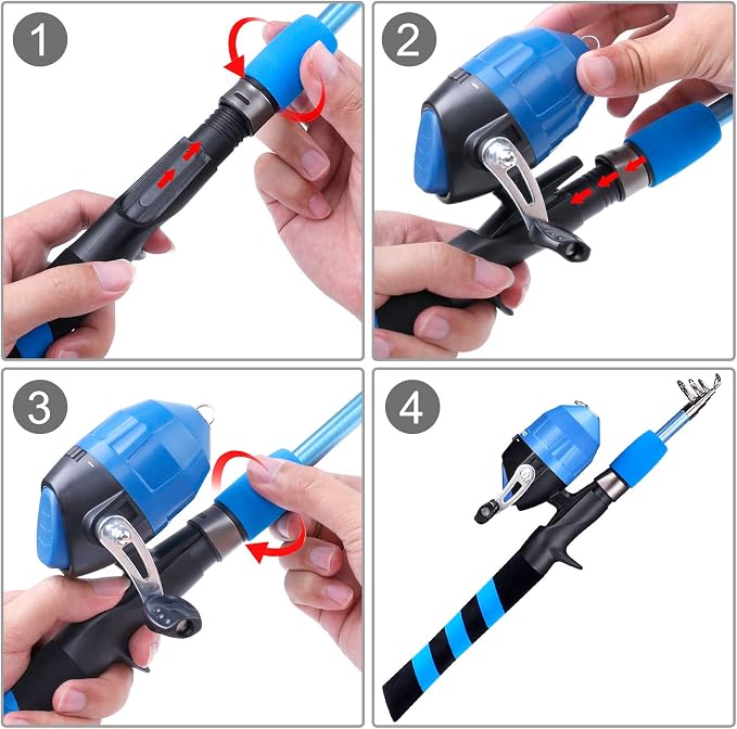 PLUSINNO Kids Fishing Pole, Portable Telescopic Fishing Rod and Reel Combo Kit - - Image 6