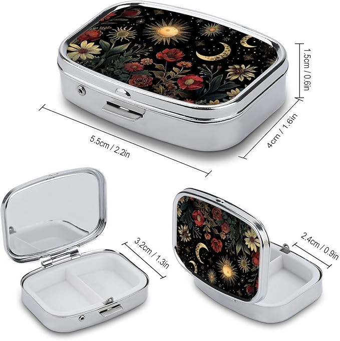 Metal 2 Compartment Pill Organizer Travel Friendly Portable Compact Pill Box - Image 3