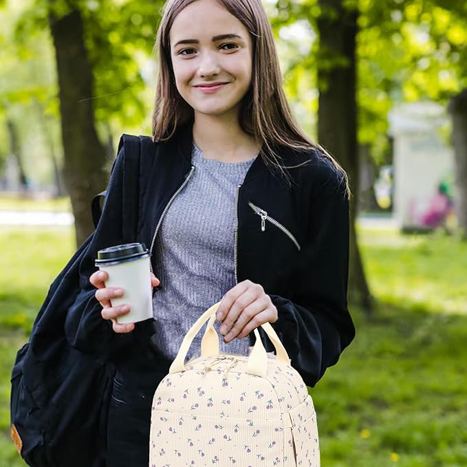 Bluboon Lunch Bag for Women Men Cute Corduroy Lunch Tote Bags Reusable - Image 3