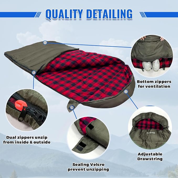 0 Degree Sleeping Bag Cotton Flannel Winter Cold Weather - Image 3