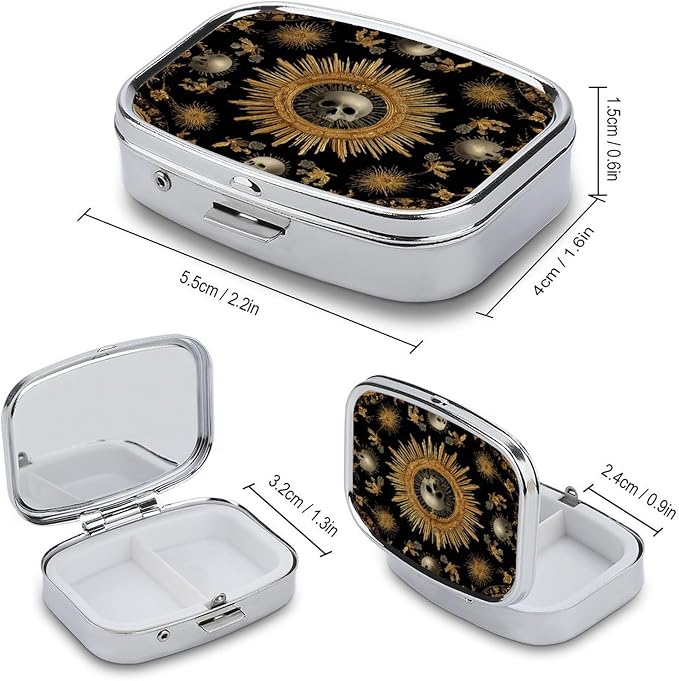 Metal 2 Compartment Pill Organizer Travel Friendly Portable Compact Pill Box - Image 3