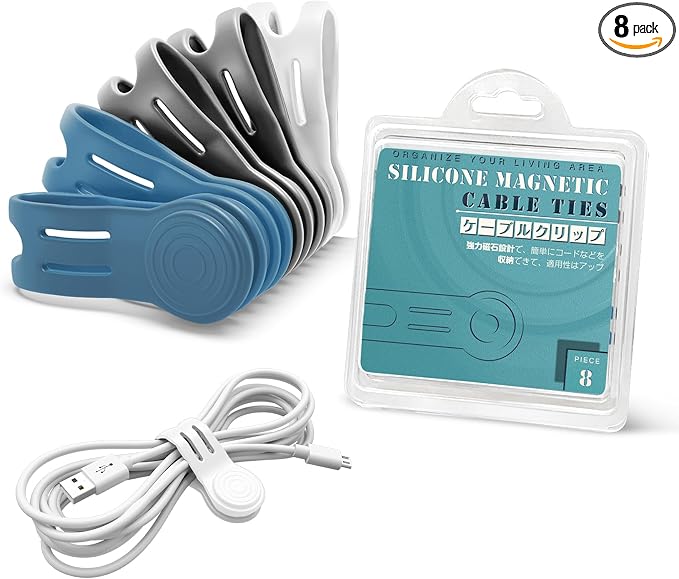 Kanemc 8 Pack Magnetic Twist Ties, Silicone Magnet Cable Tie Reusable Cord Strap by Kanemc