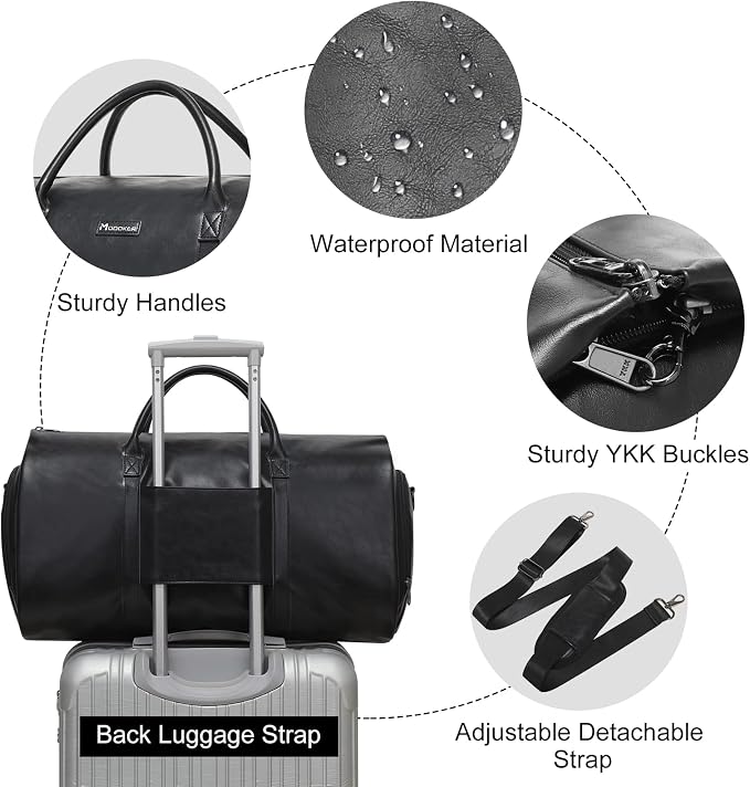 Modoker Convertible Leather Garment Bag, Carry on Garment Bags - Image 3
