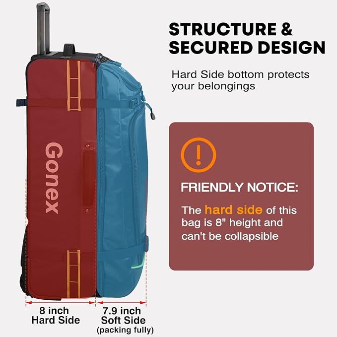 Gonex Rolling Duffle Bag with Wheels, 100L Water Repellent Large Wheeled Travel - Image 6