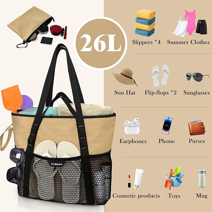 Beach Bag with Zipper - Image 2