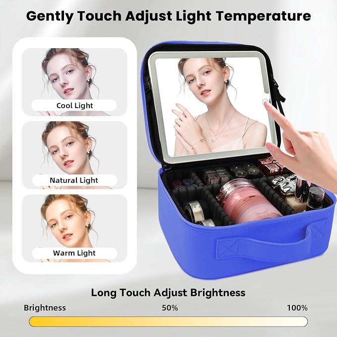 Travel Makeup Bag with LED Mirror and Light Makeup Travel Bag Organizer - Image 2