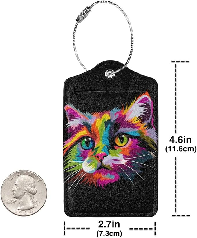 Cat Leather Luggage Tag with Stainless Steel Ring, Fun Name Id Card Cover - Image 4
