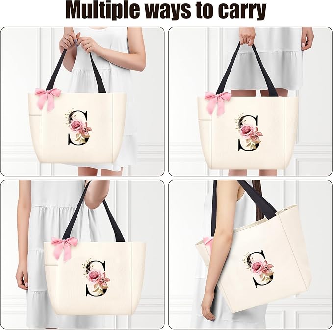 Vavabox Tote Bag, A-Z Initial Monogrammed Waterproof Tote Bag, Bridesmaid Gifts - Image 4