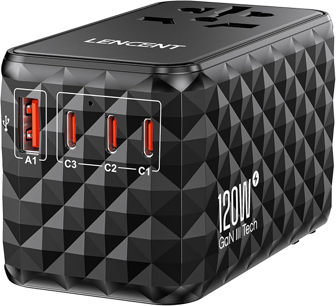 LENCENT 120W Universal Travel Adapter, GaN International Travel Adapter by LENCENT