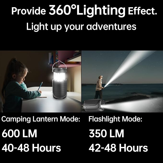 Solar Camping Lantern, Rechargeable LED Lights, 5000mAh Waterproof Solar - Image 3