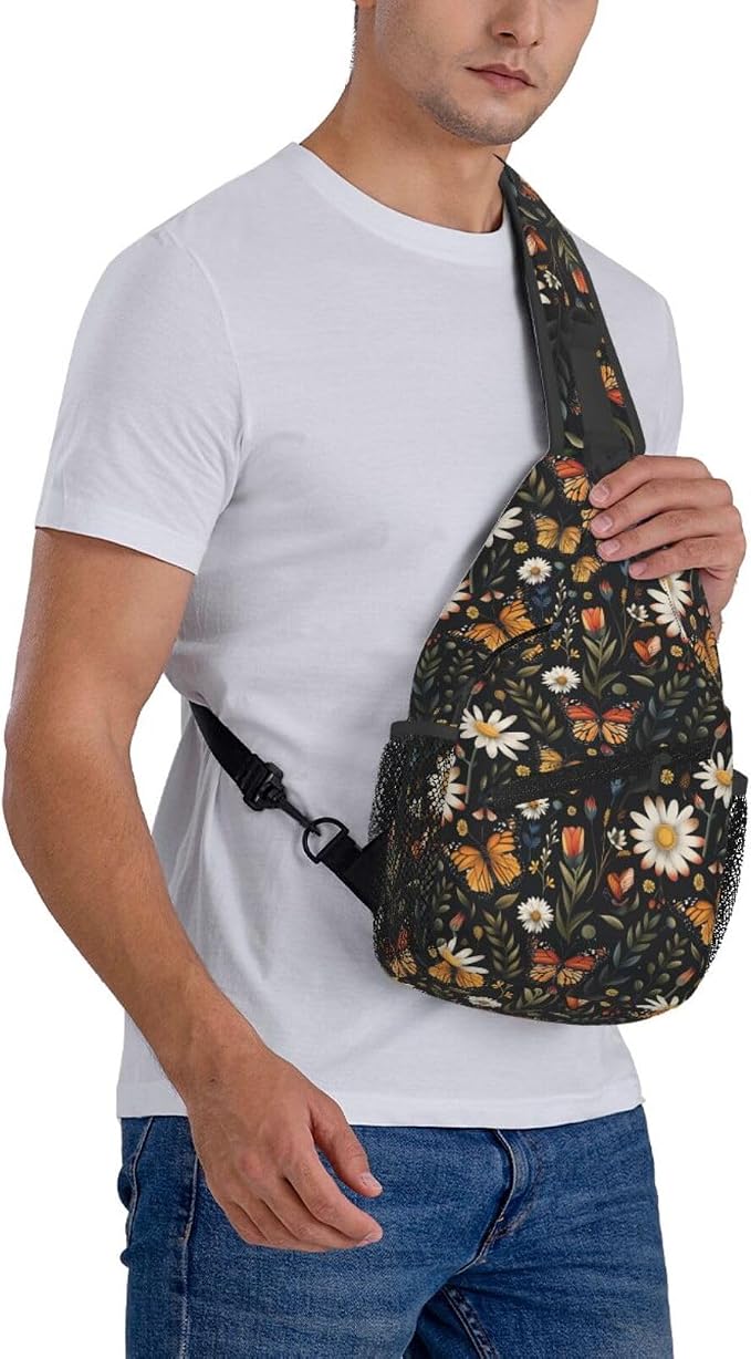 SUPLUCHOM Sling Bag Vintage Butterfly Daisy Leaf Hiking Daypack Crossbody - Image 8