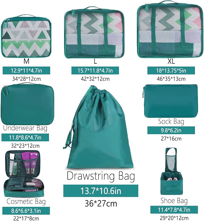 BAGAIL 8 Set Packing Cubes Luggage Packing Organizers - Image 2