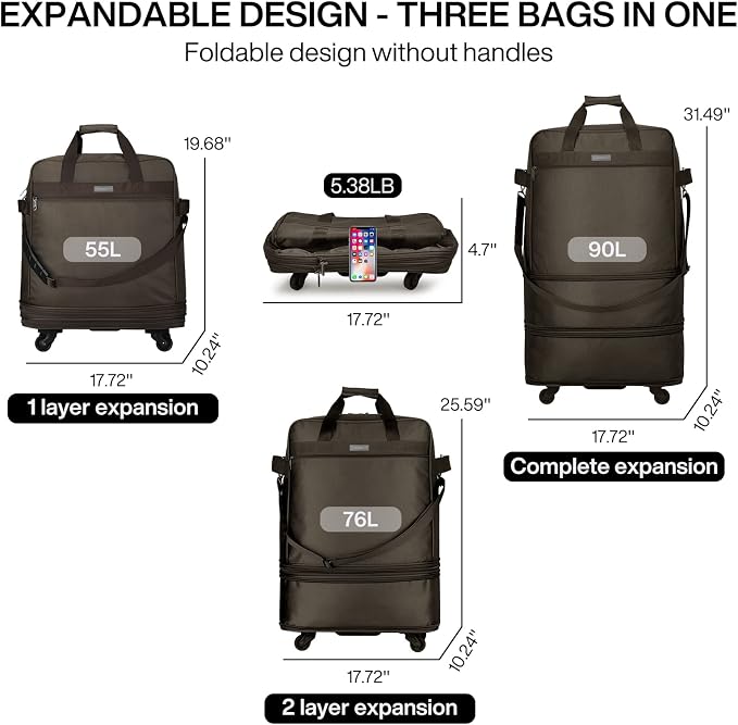 Hanke Suitcases with Wheels Expandable Foldable Luggage Bag Suitcase - Image 2