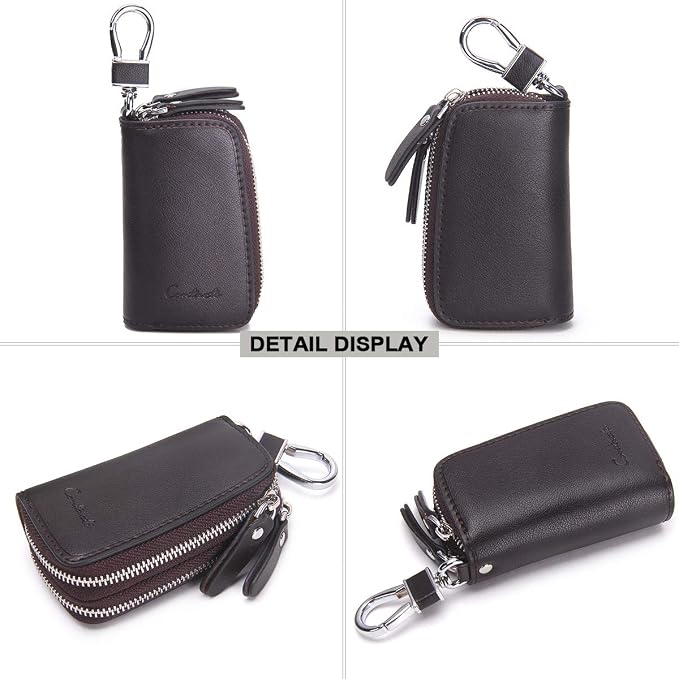 CONTACTS Car Key Case Small Leather Double Zipper Key Holder - Image 4
