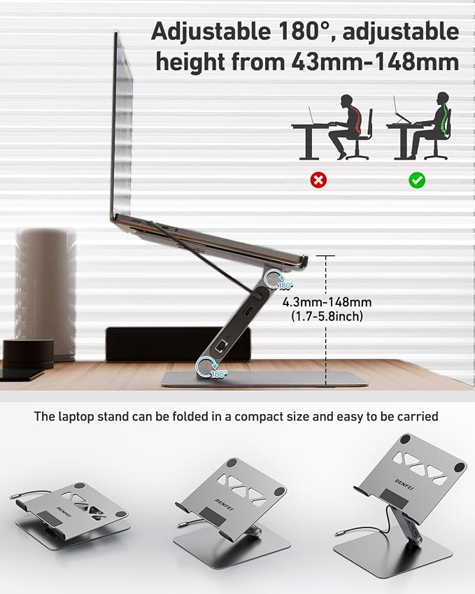 BENFEI Laptop Stand with USB C 6in1 Docking Station, HDMI 4K@60Hz, Gigabit - Image 9