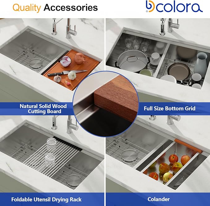 Dcolora 33 Inch Double Bowl Kitchen Sink Undermout Workstation 16 Gauge - Image 5