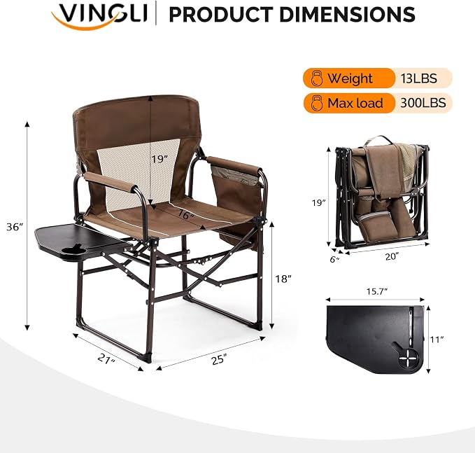 VINGLI Camping Chairs, Directors Chair, Camping Chair - Image 6