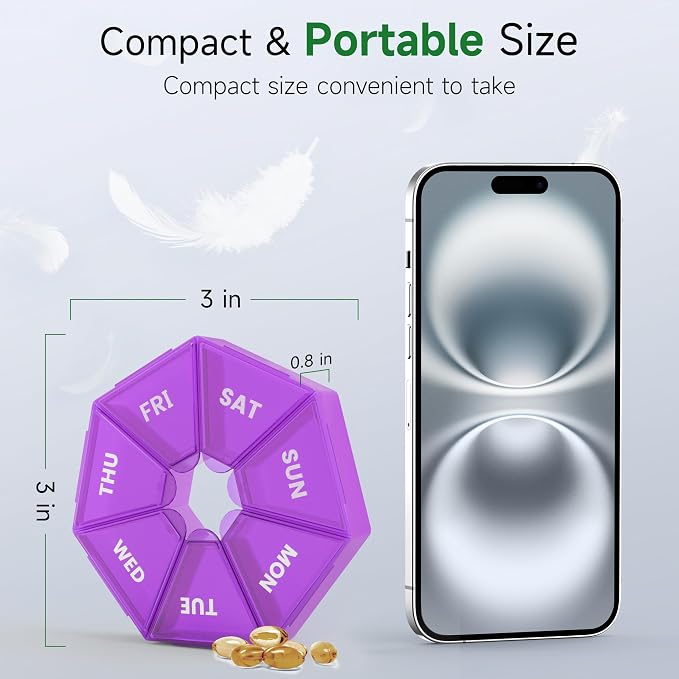 Weekly Pill Organizer, 2 Pack Portable Pill Box Medicine case 6 Colors New - Image 5