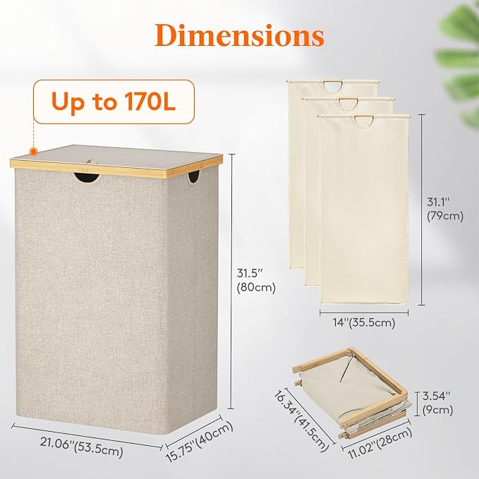 Lifewit 170L Triple Laundry Hamper - Image 4