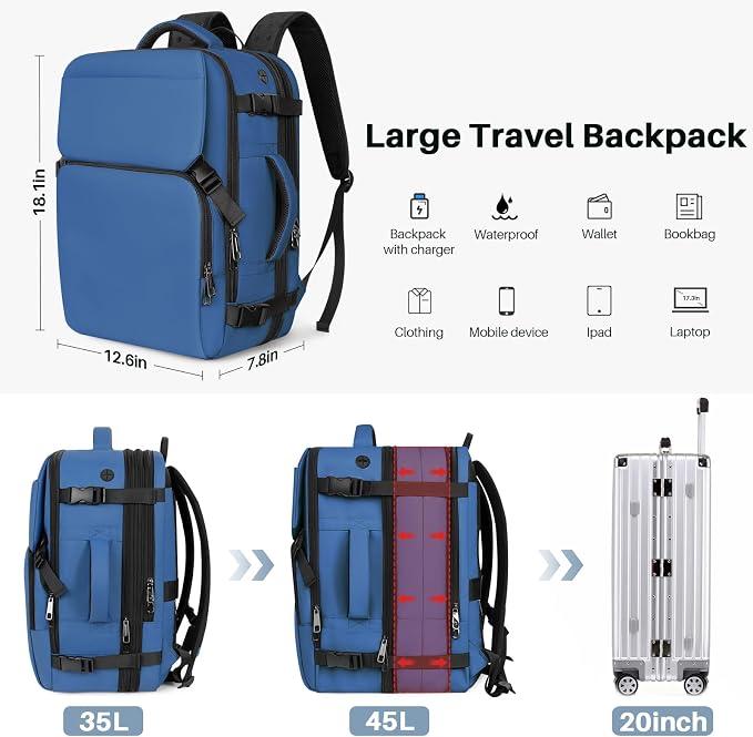 Travel Backpack Carry On Flight Approved, Lightweight Large Travel Backpack - Image 3