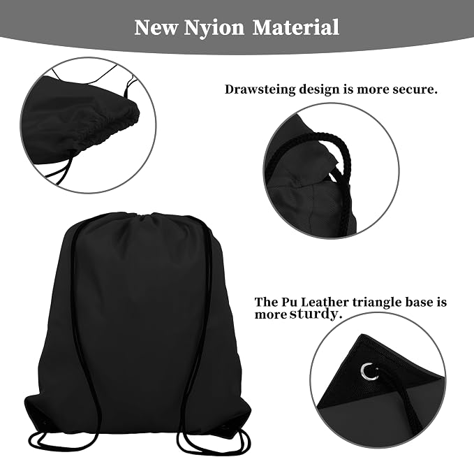 10Pcs Black Drawstring Backpack Bags Sack Pack Cinch Tote Sport Bulk Storage - Image 3