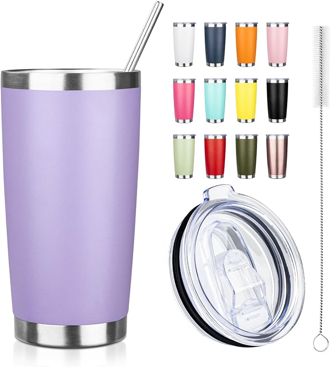 20oz Tumbler with Straw and Brush, Stainless Steel Vacuum Insulated tumbler by Unknown
