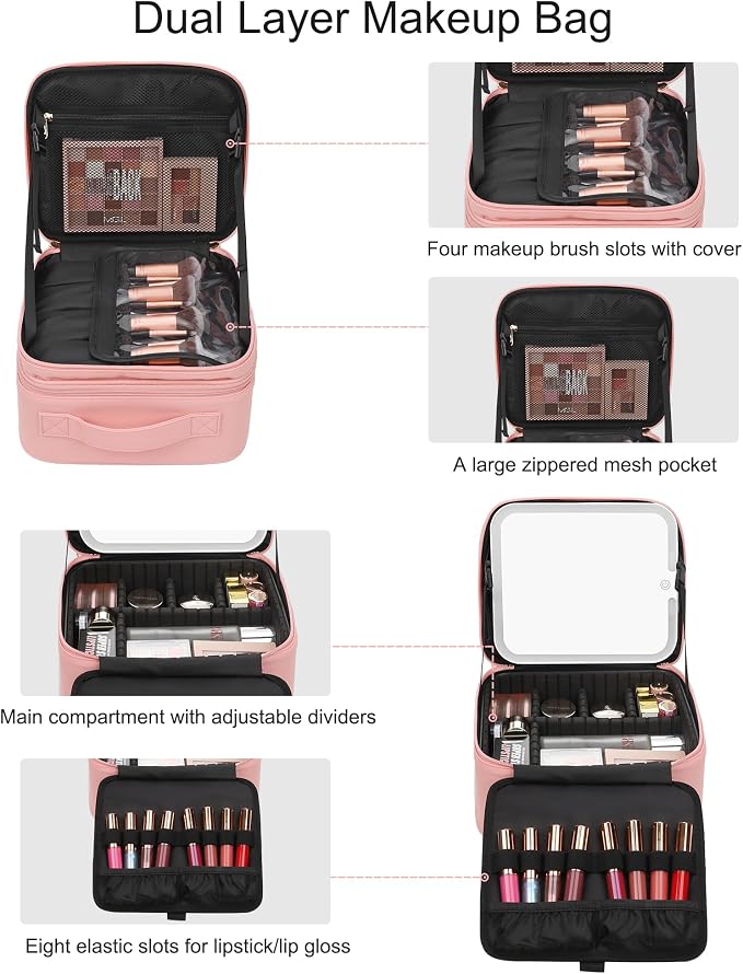 Relavel Makeup Bag with LED Mirror, Travel Makeup Case with Rechargeable - Image 2